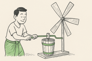 กังหันที่สร้างขึ้นจากไม้สำหรับการทำไอศกรีมแบบโบราณ ฉบับเข้าใ