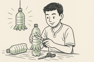 การสร้างสรรค์สิ่งประดิษฐ์จากขวดน้ำเพื่อทำโคมไฟสวยงาม ฉบับเข้